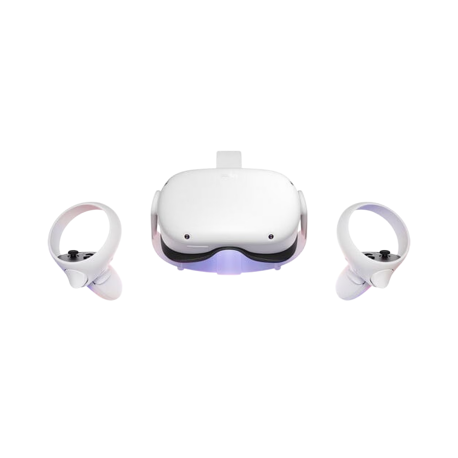 White virtual reality headset with two controllers, easy, cheap, reliable 