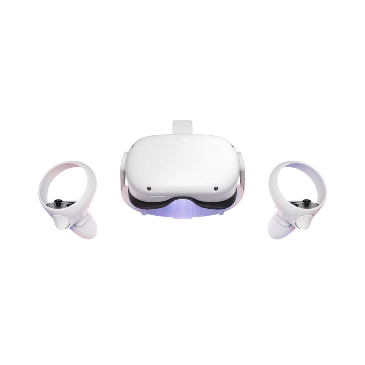 White virtual reality headset with two controllers, easy, cheap, reliable 