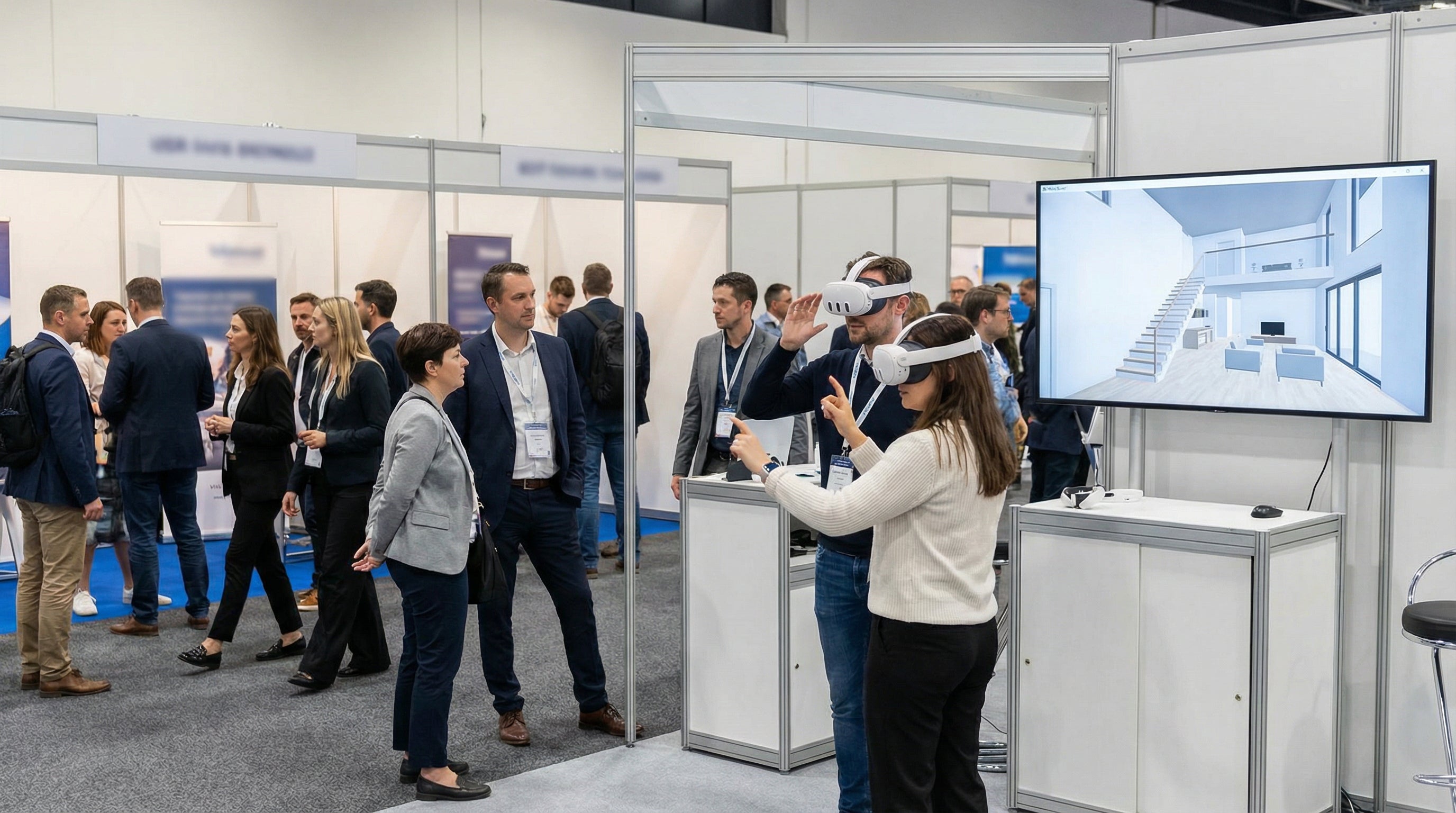 VR Exhibitonstand Immersa AI Digital Twin Roomschale deonstration VR auf Fachmessen
